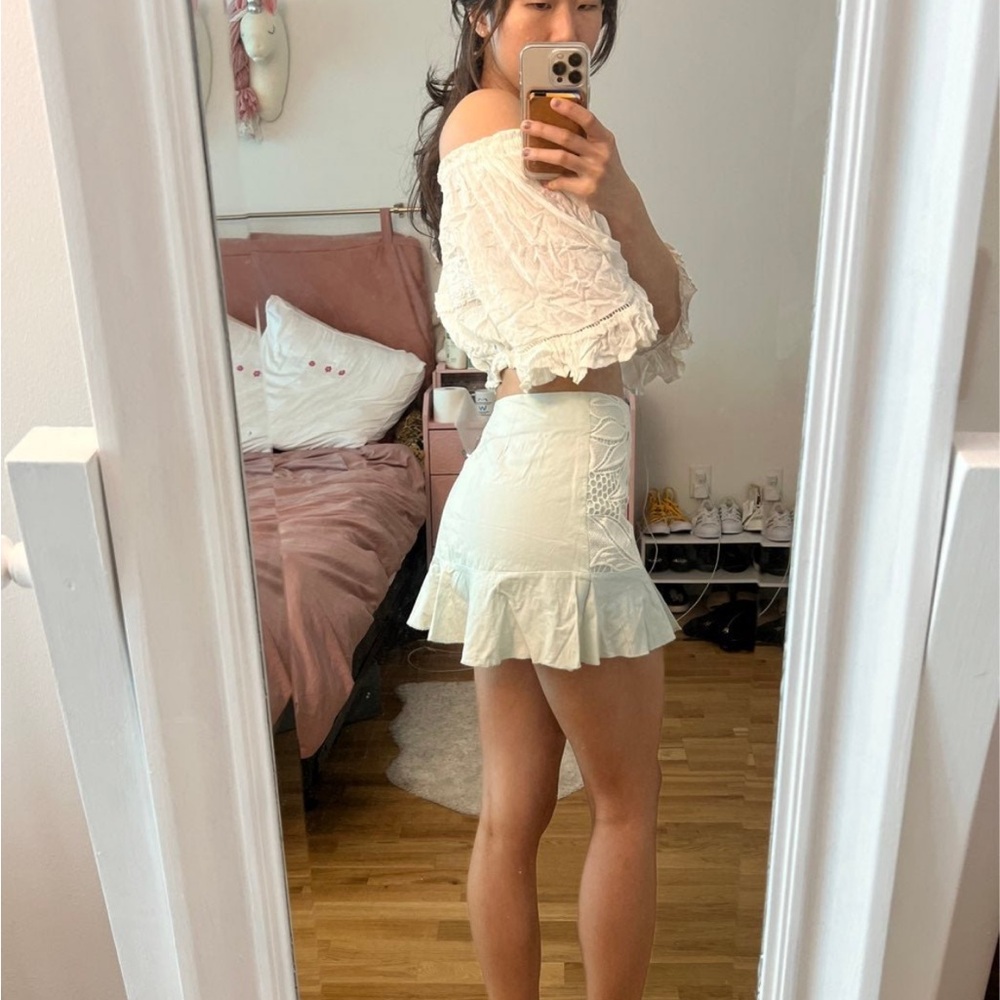 New LF nature rose lace trim pastel blue mini skirt - Picture 2 of 8